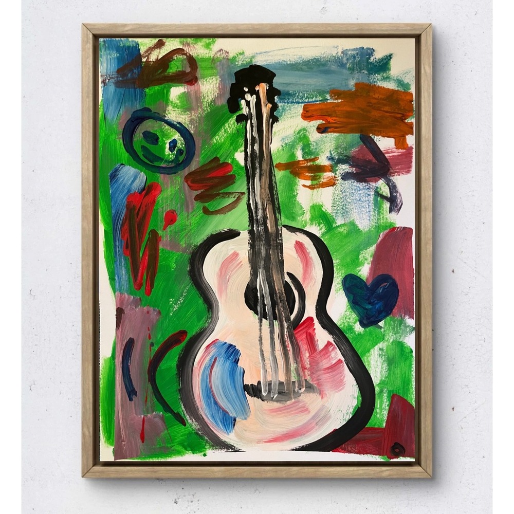 Original Guitar Abstract Painting 9x12 Neo-Expressionist Music Art on Paper